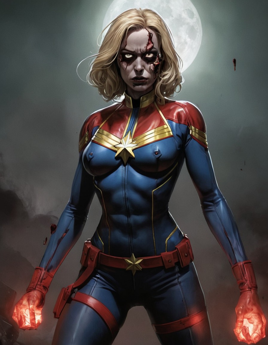 zombie, captain marvel (marvel comics), undead, superhero, marvel universe, horror, apocalyptic