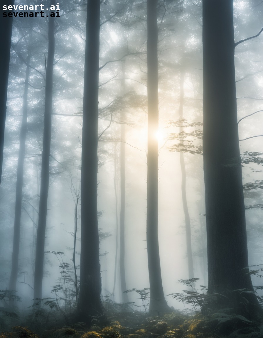 mystical, forest, fog, sunlight, nature