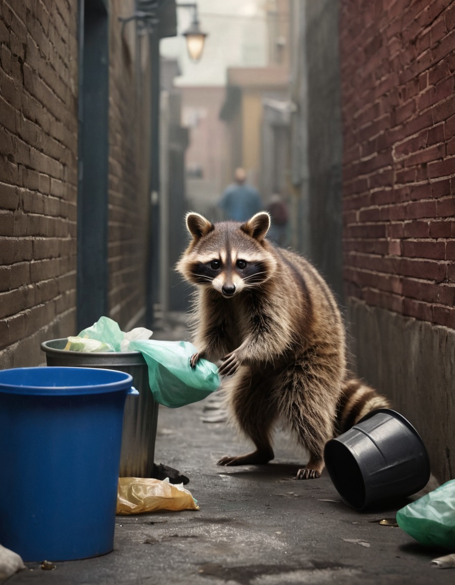 raccoon, urban wildlife, city life, scavenging