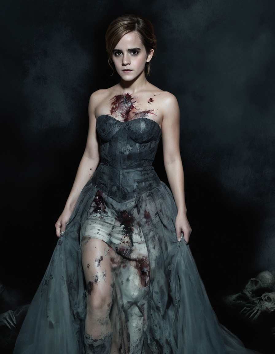 emma watson, zombie, evening gown, celebrity caricature, celebrities