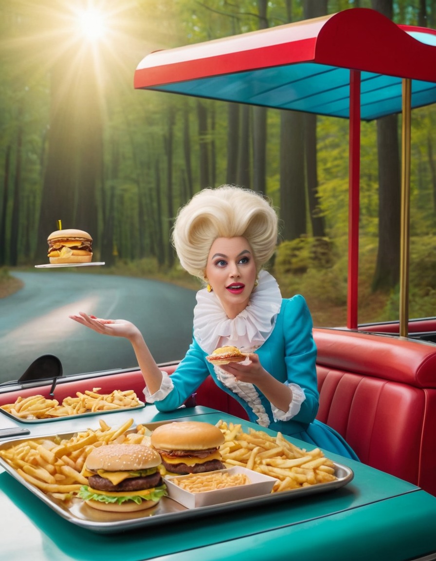 marie antoinette, fast food, drive-thru, forest, historical parodies