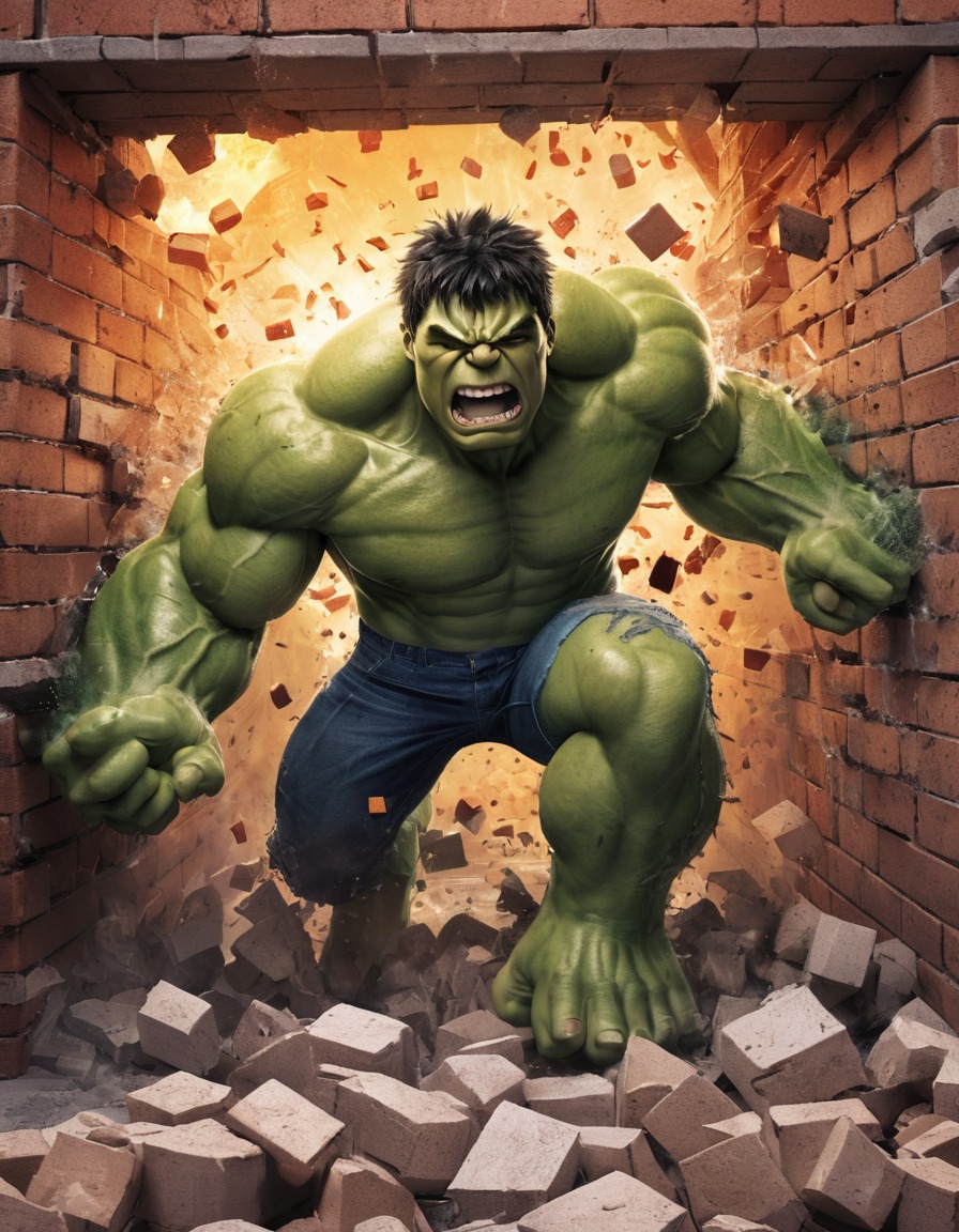 hulk, superhero, smash, rage, brick wall, anime, marvel