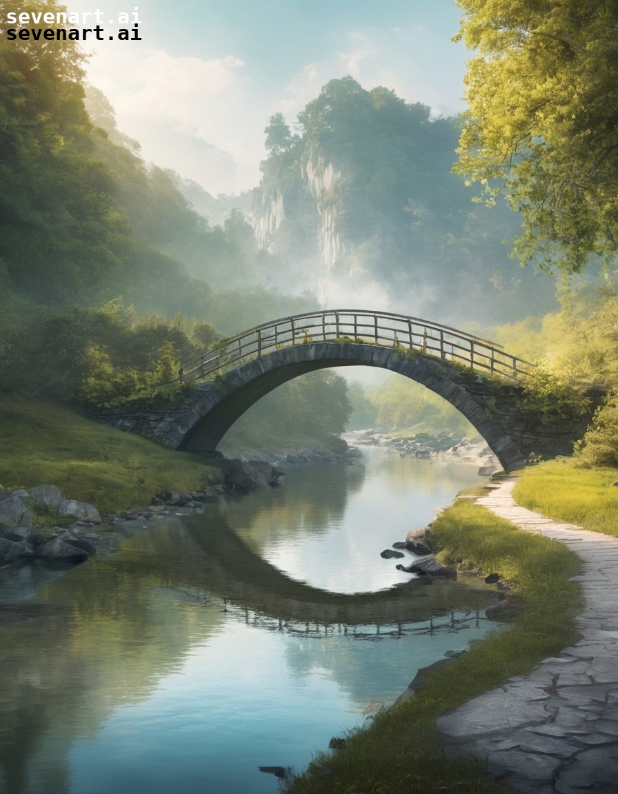 nature, bridge, river, peaceful, serene