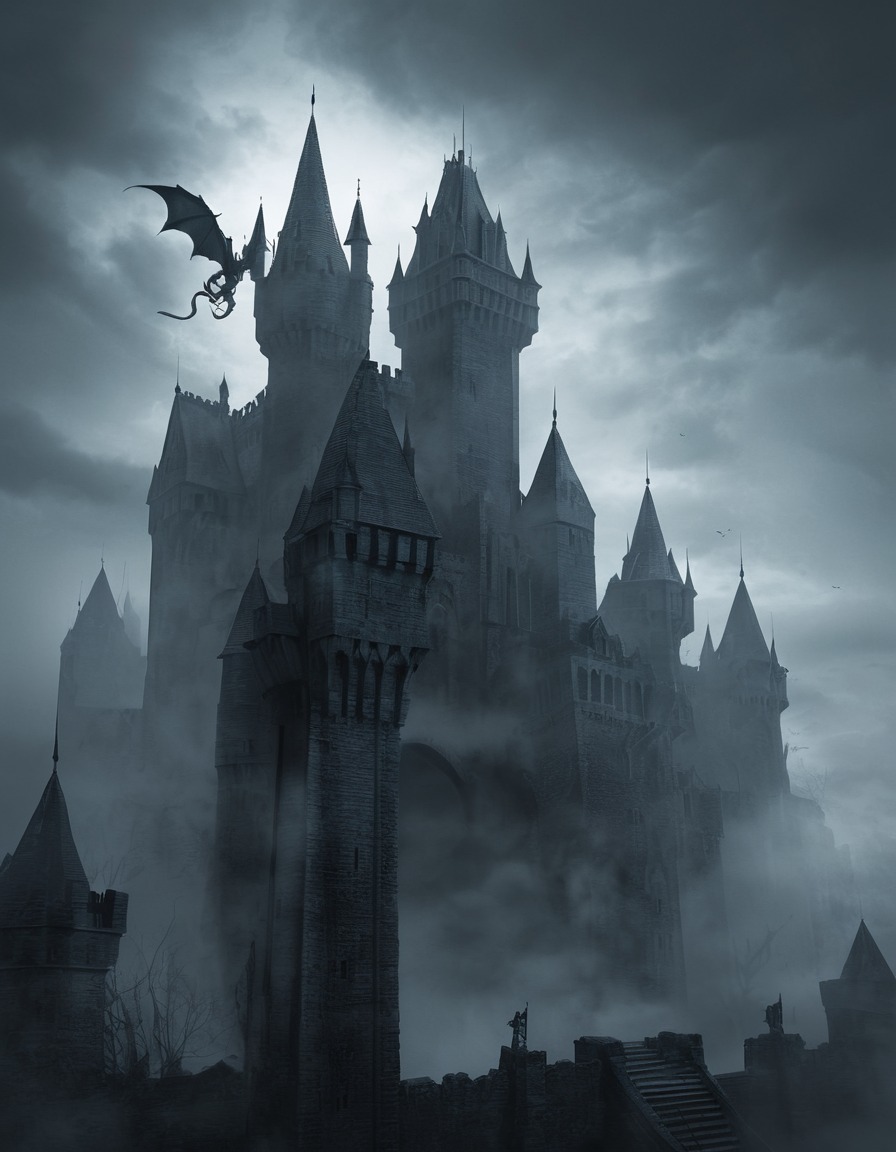 castle, mist, gargoyles, gothic, underground, dark