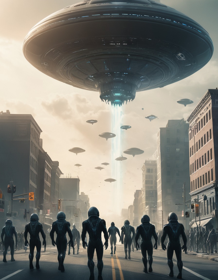 aliens, humans, invasion, city street, standoff, three body problem, trisolaran