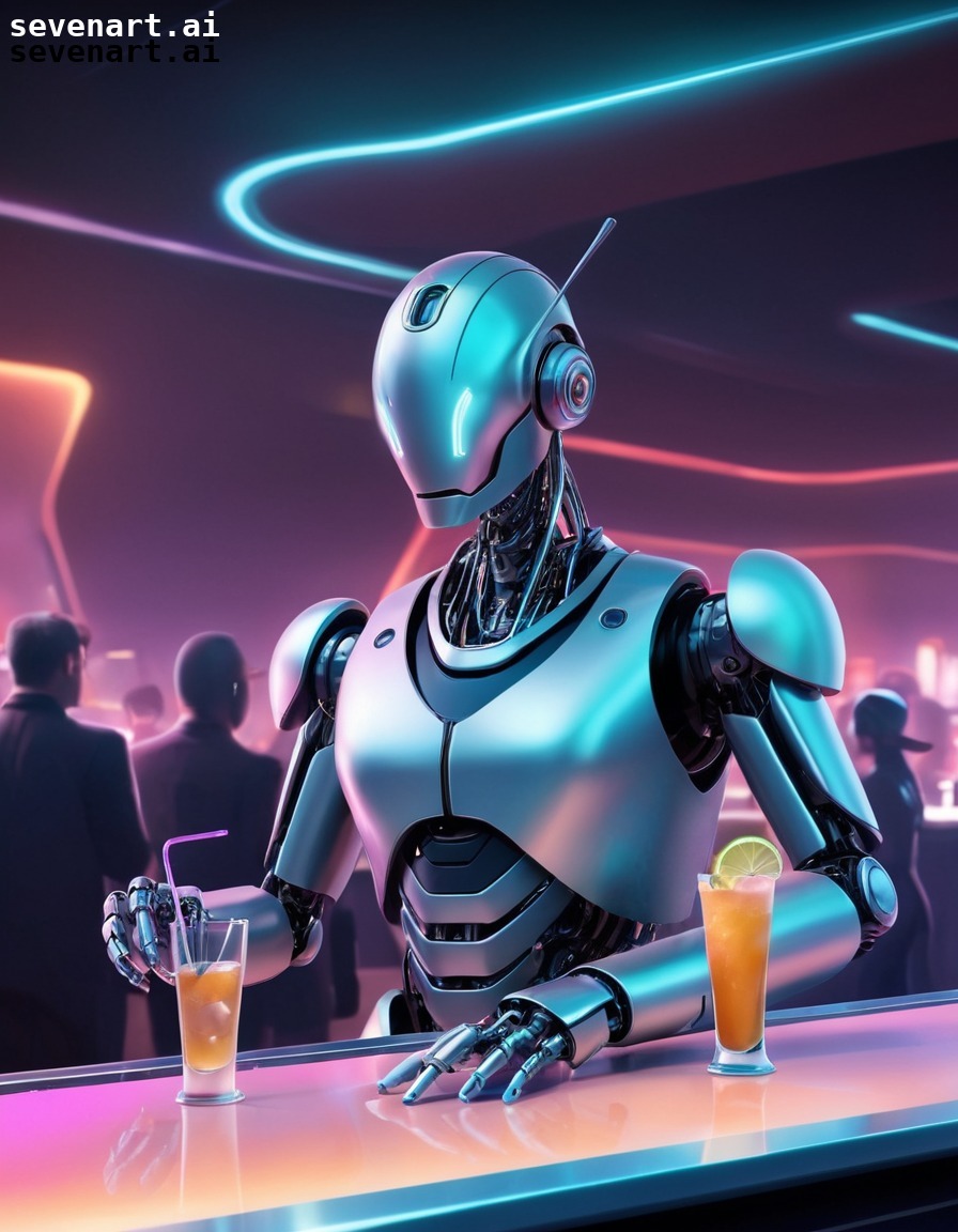 futuristic, nightclub, robot, technology, drinks, future