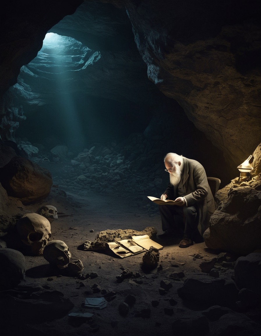 charles darwin, fossils, study, underground cave