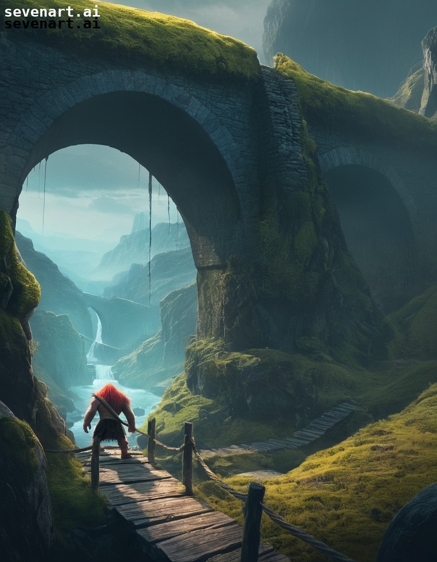 fantasy, troll, bridge, guardian, landscape