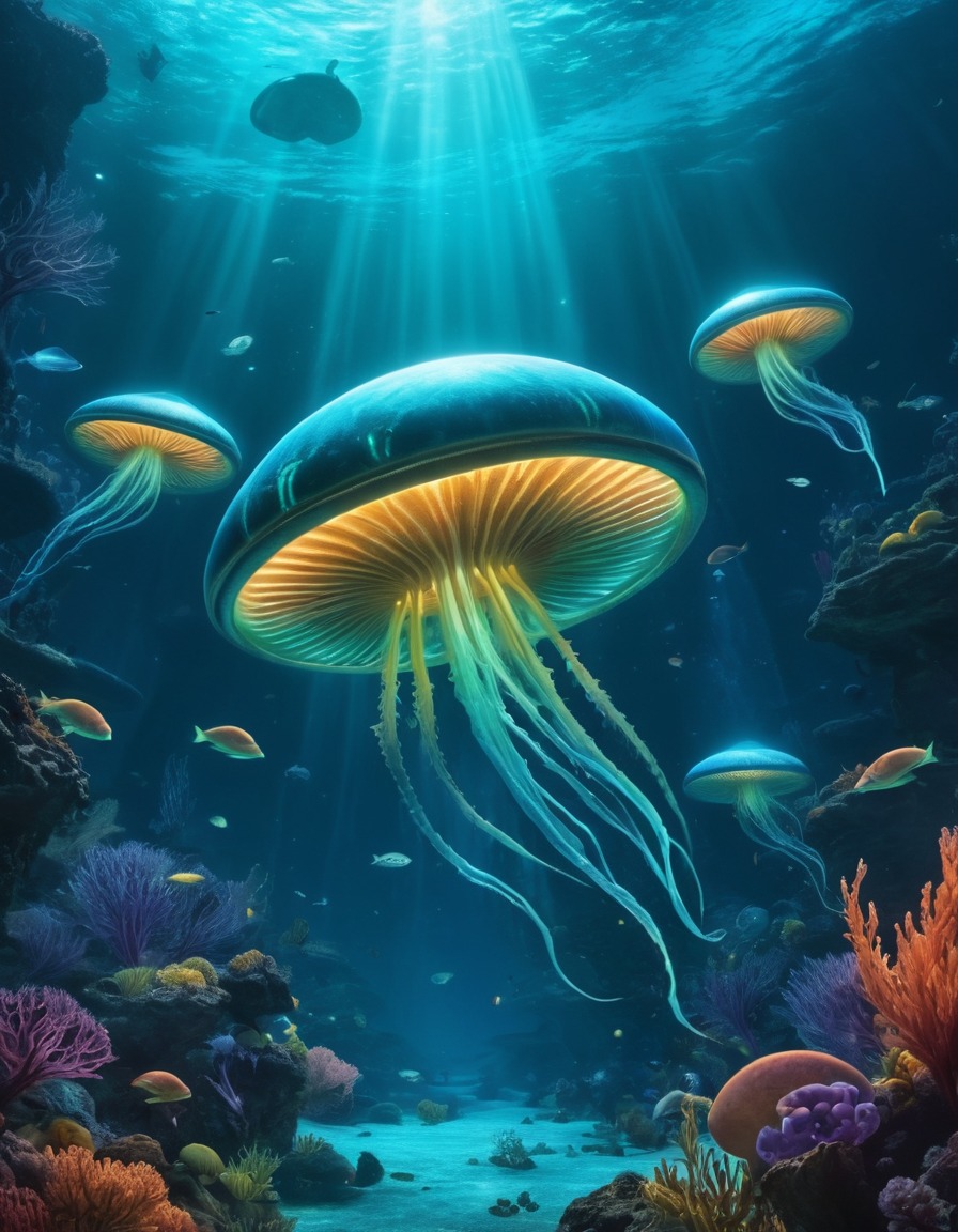 aliens, aquatic life, extraterrestrial, bioluminescence, underwater world