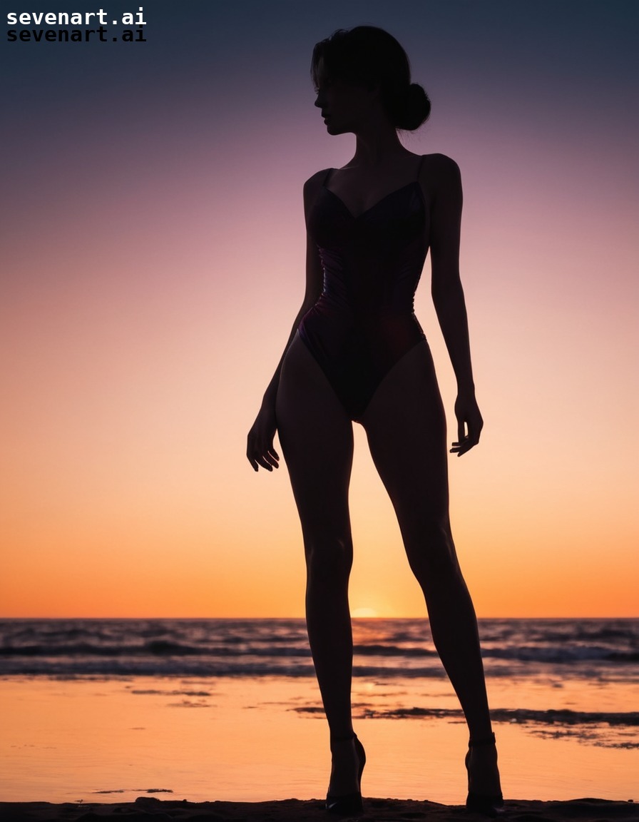 sunset, silhouette, woman, fashion, dusk