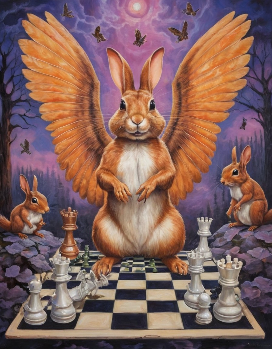 animal, fantasy, chess, rabbit, squirrel, surreal