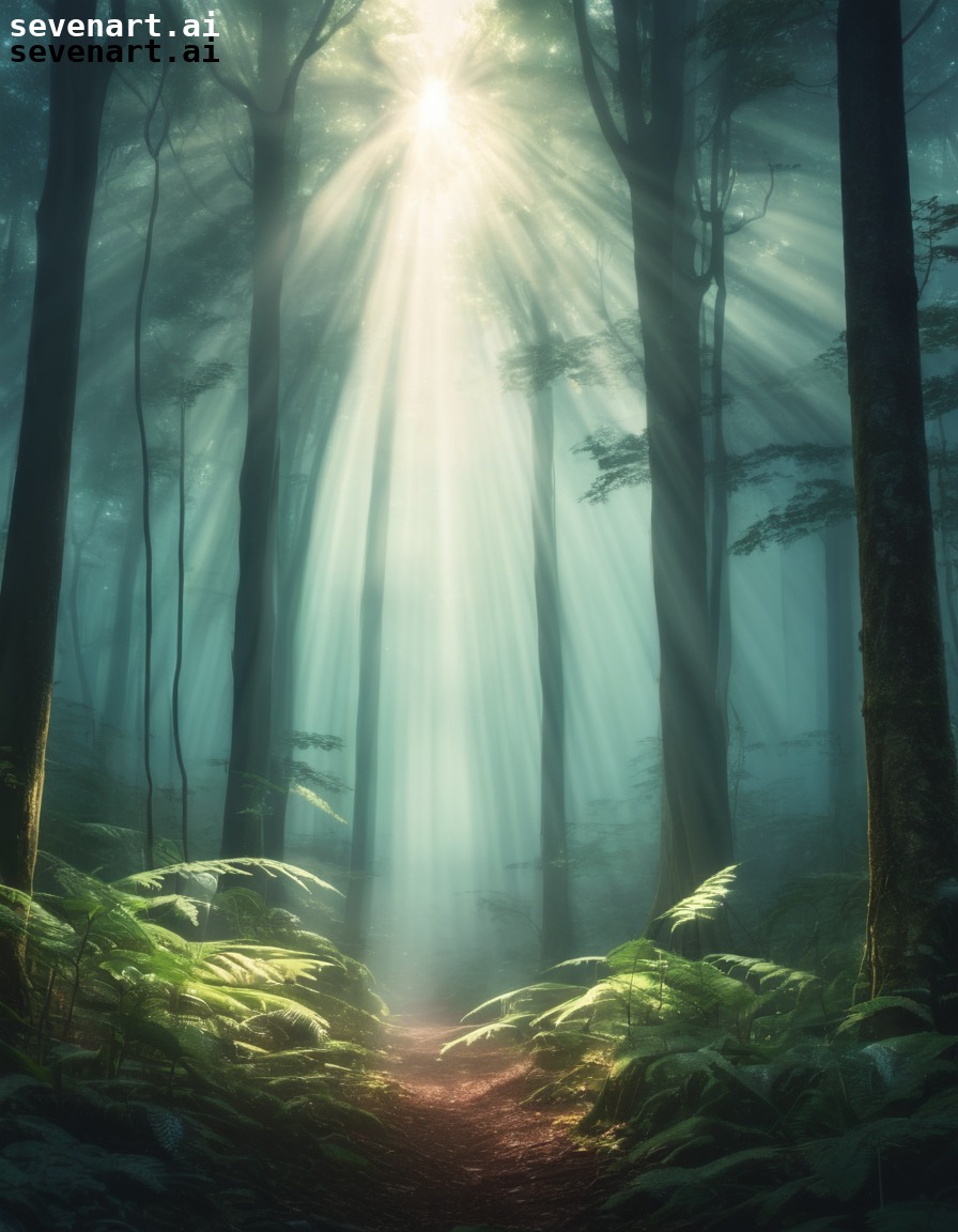 nature, misty, forest, sunlight, tranquility