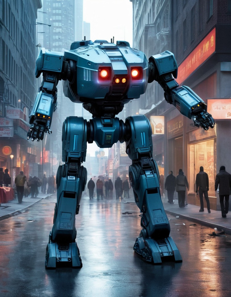 ed-209, robocop, robot, futuristic, crime prevention, law enforcement, robots, games, movies