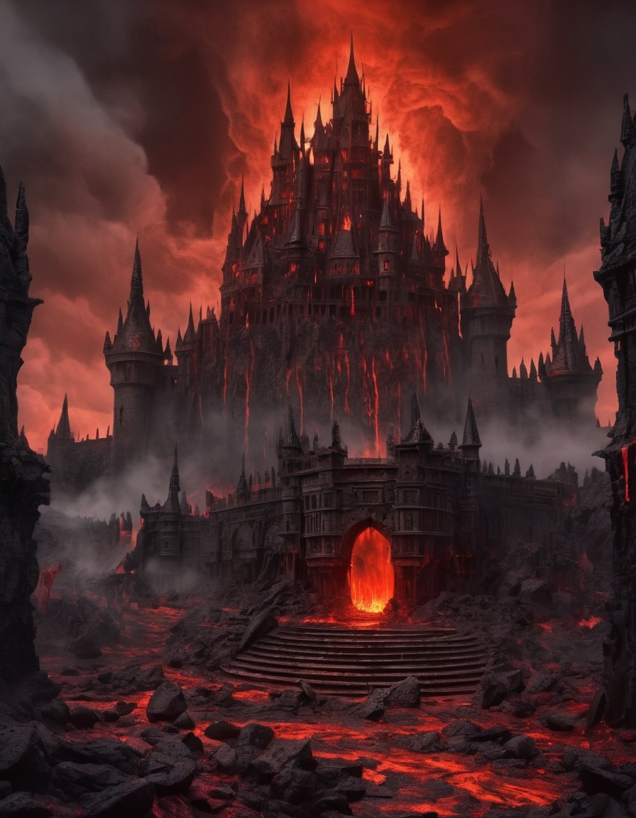 eerie, castle, hell, demons, lava, blood, moat, demon, sexy, nsfw	