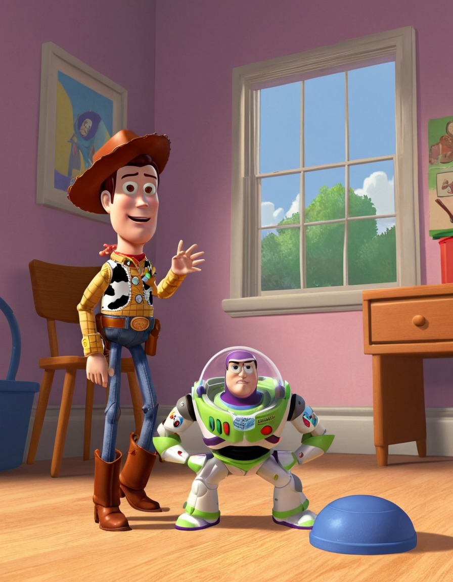 toy story 3, 2010, animated film, pixar, woody, buzz lightyear, painting