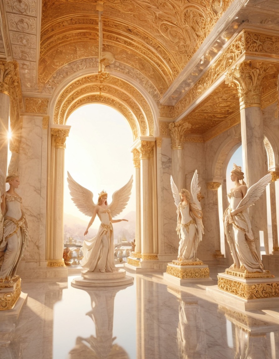 heaven, angels, palace, marble, carvings