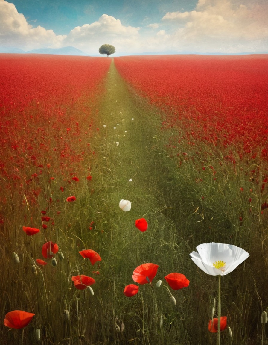 nature, flowers, meadow, poppy, contrast, war