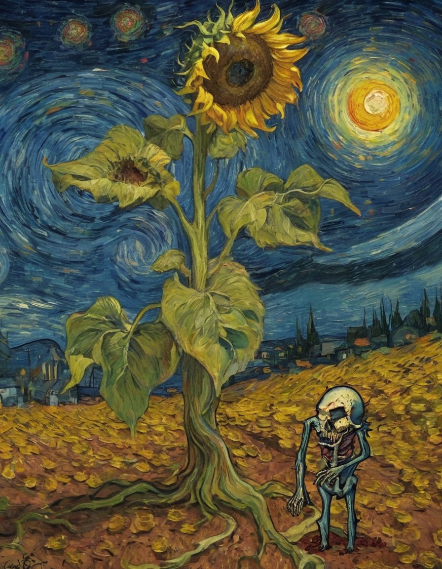 vincent van gogh, zombie, sunflower, reanimation, art, creativity