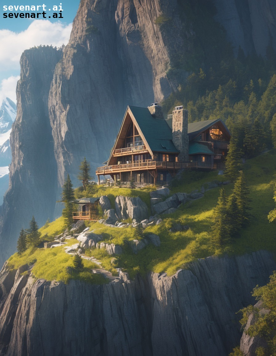 mountain lodge, cliffside, nature, architecture, scenic views