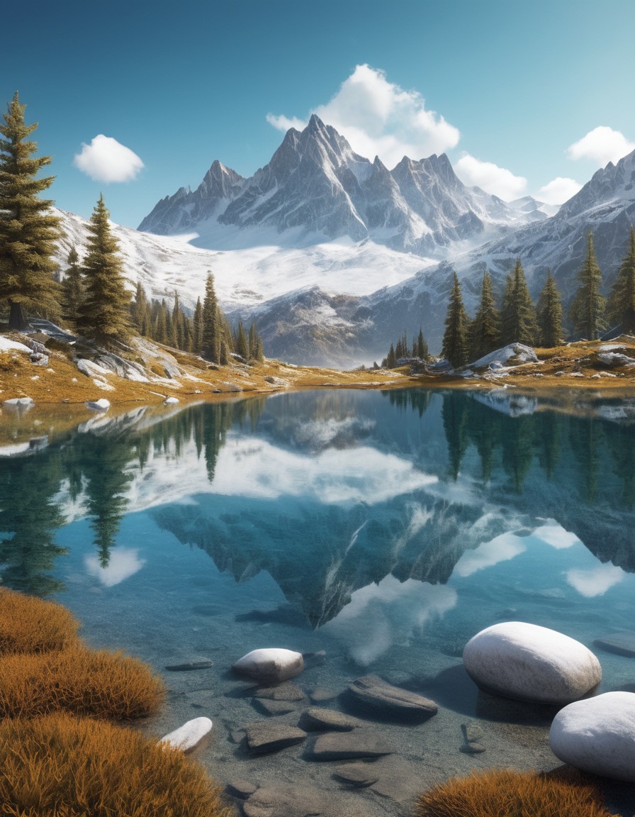 nature, landscape, alpine lake, snow-capped peak, reflection