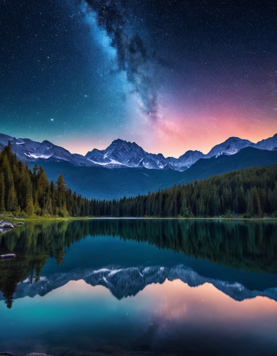 starry night, lake, mountains, nature, reflection, sky, astronomy