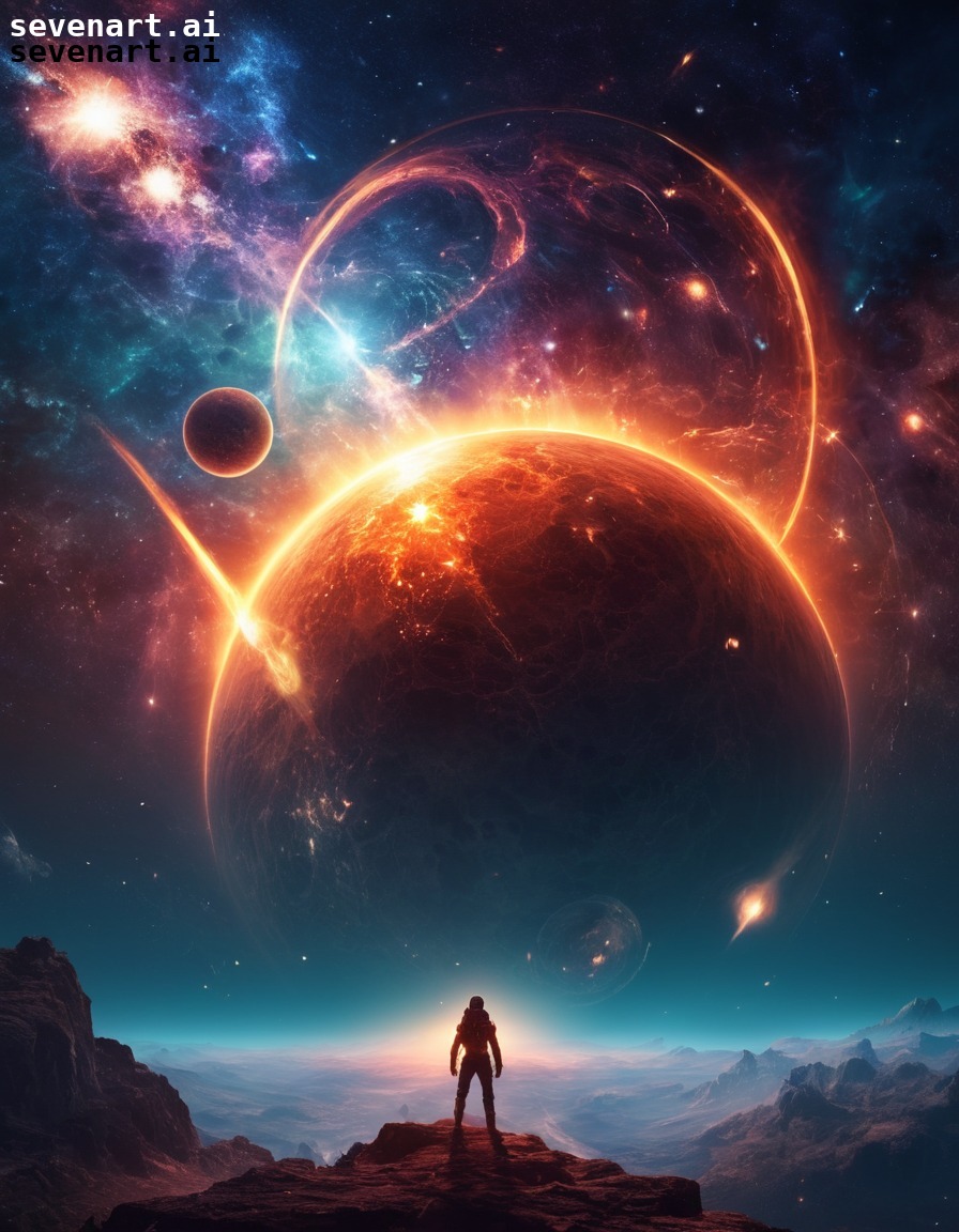 mythical universe, alive planets, energy pulsating, galaxy, burning stars, space, stars