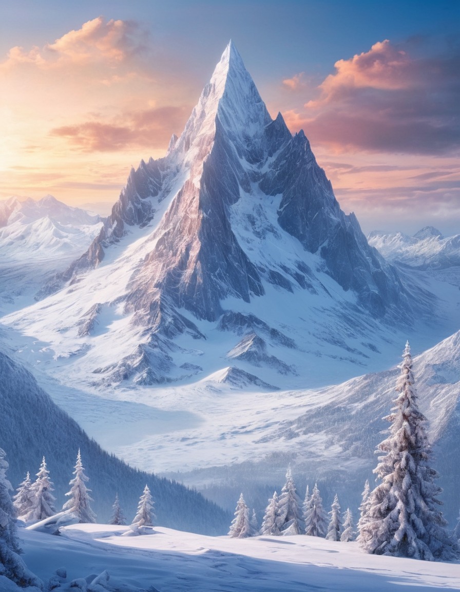 mountain peak, snow, ice, fantasy, nature, majestic, winter