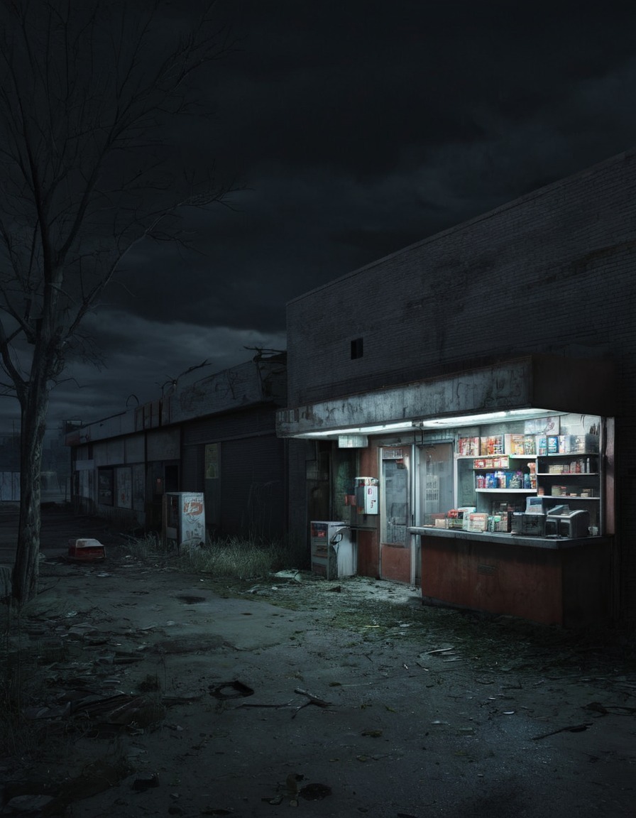 convenience store, abandoned building, urban decay, big city, store closure, neglected, cityscape