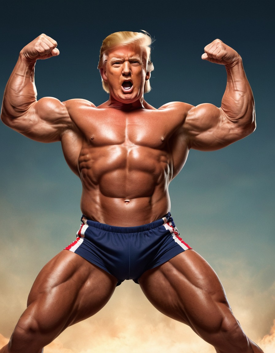 donald trump, president, bodybuilder, flexing, strength, power