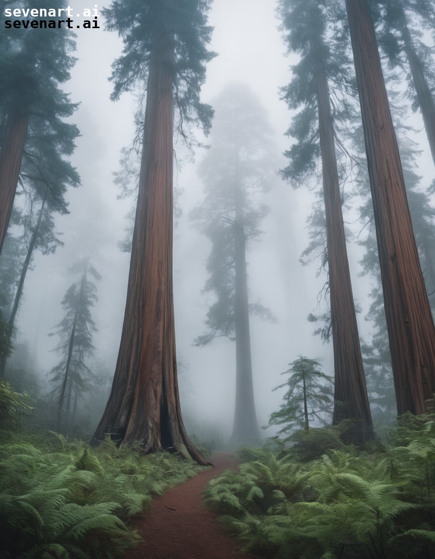 nature, fog, redwood trees, mystical, forest