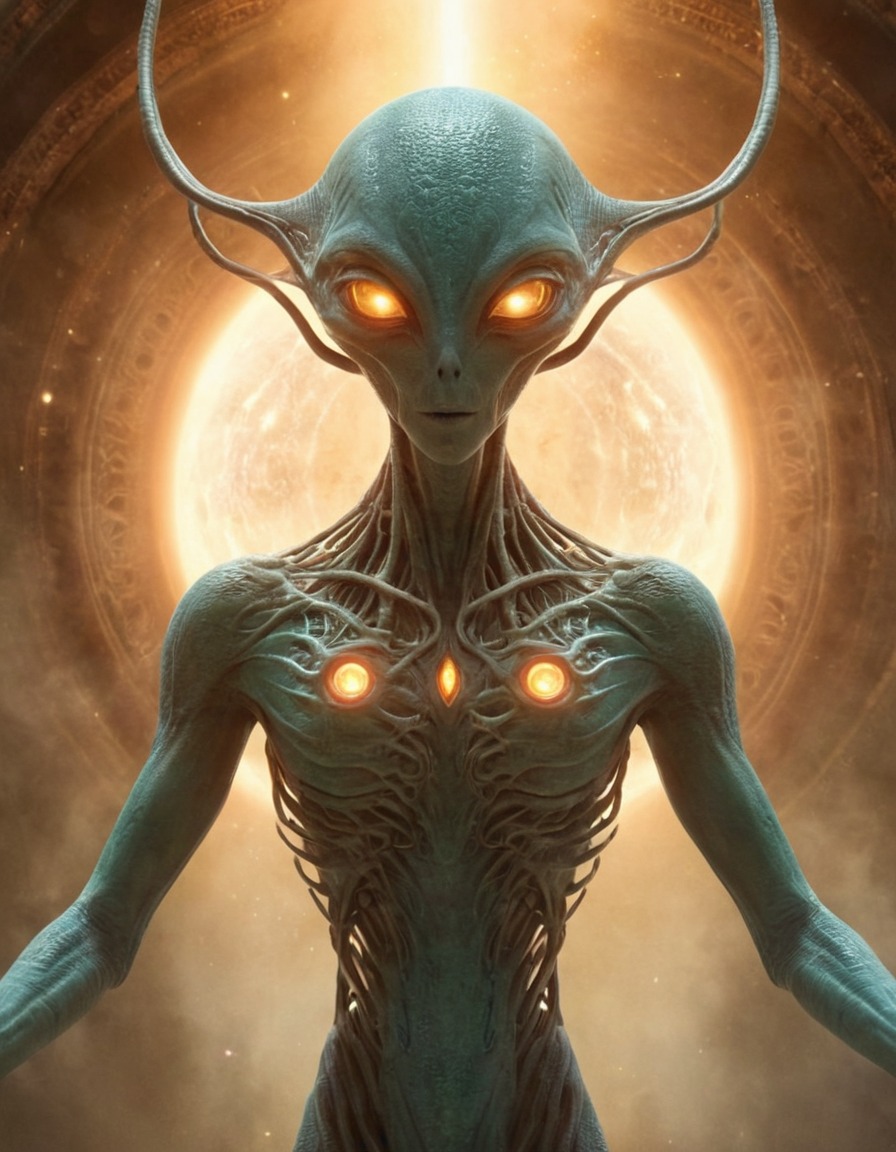 alien, extraterrestrial, multiple limbs, multiple eyes, ancient wisdom, otherworldly, aliens