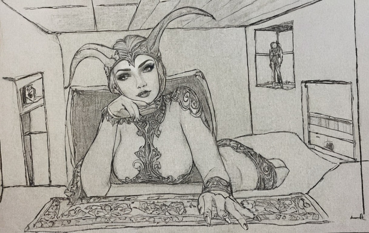 pencildrawing, coffee, demonic, office