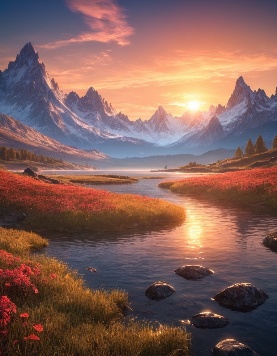 sunrise, mountain range, nature, landscape