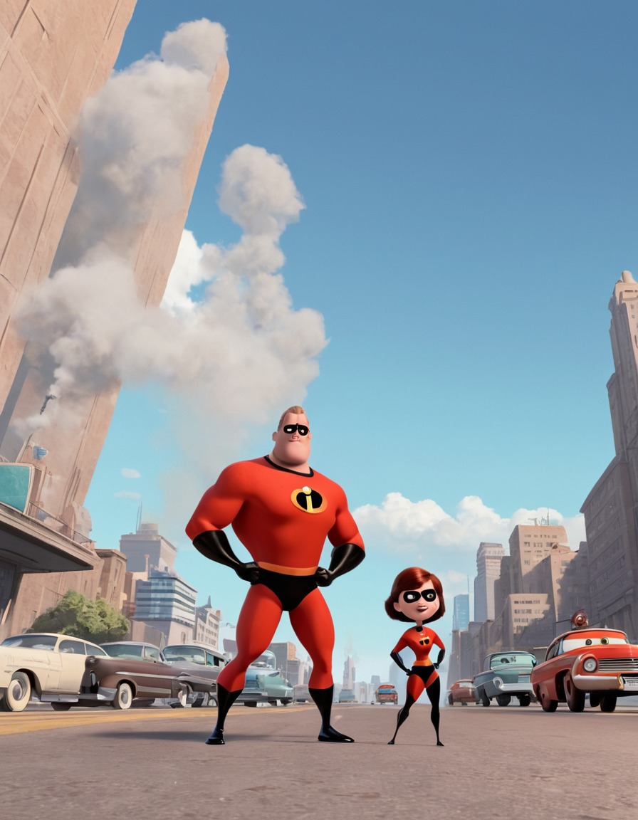 incredibles 2, animated movie, pixar, superheroes, family film, sequel, painting