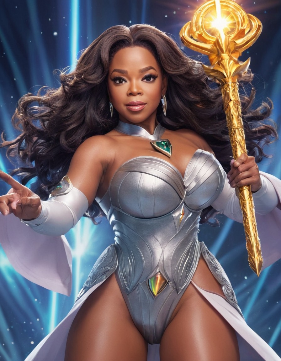 oprah winfrey, anime warrior, magical scepter, powerful, fantasy, illustration, anime