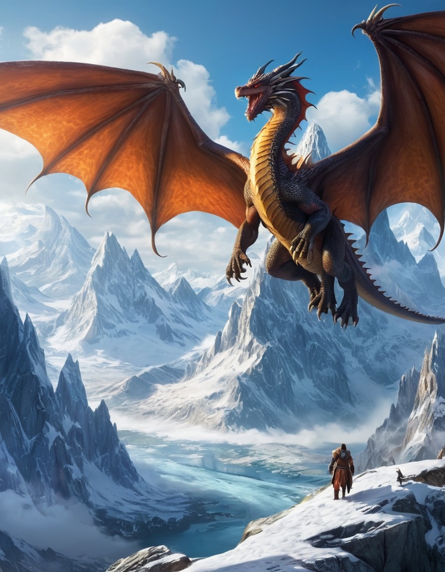 mountain, snow, dragons, fantasy, majestic, fantastic