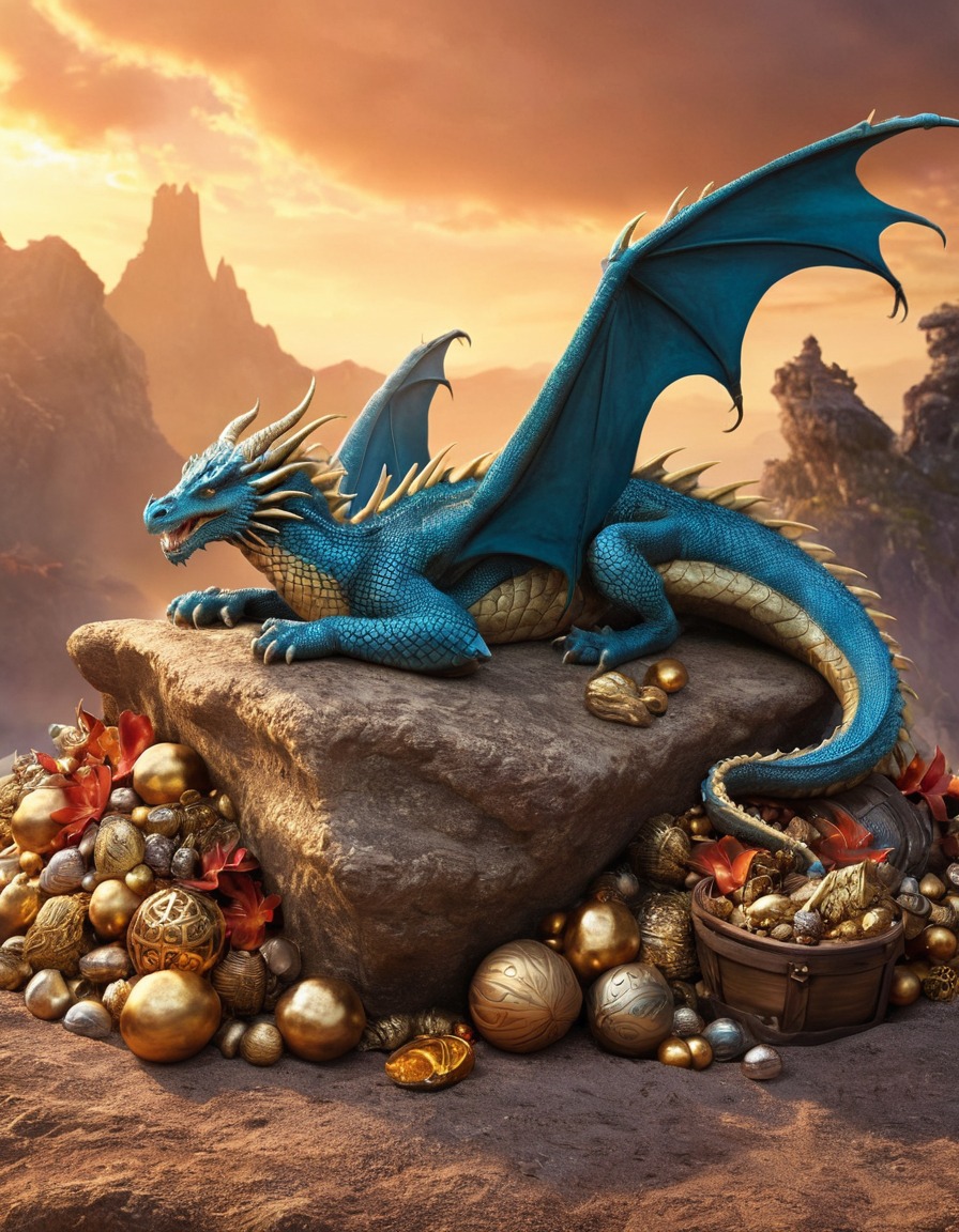 dragon, sleeping, treasure, fantasy, mysterious, mythical creatures