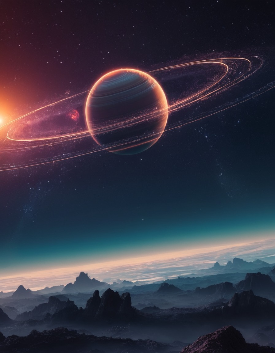 mysterious, planet, rings, sky, stars, space