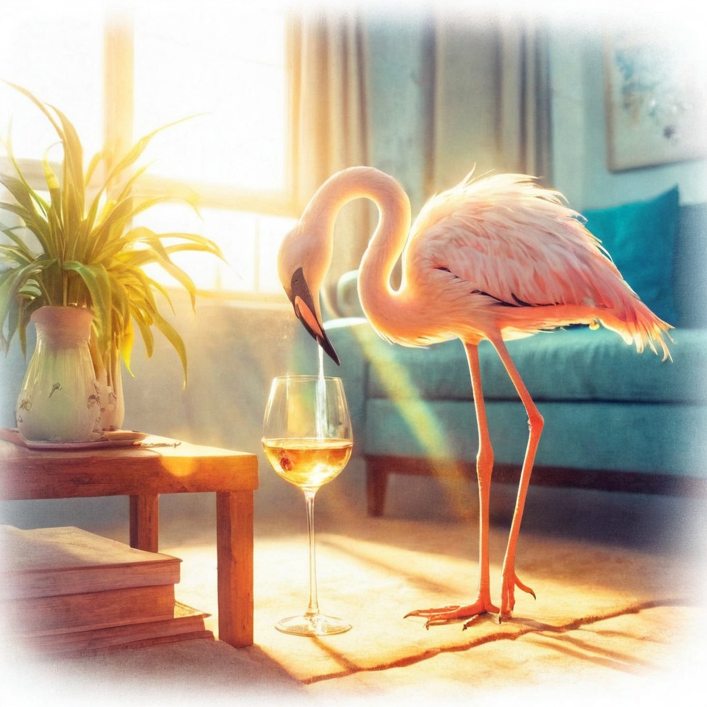 animal, bird, copilot, dalle3, flamingo, federweisser, aiart