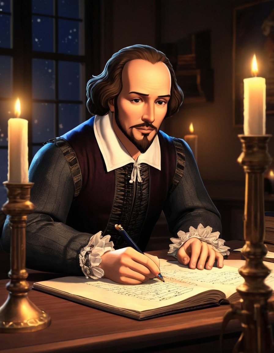 william shakespeare, literature, writing, study, candlelight, creativity, anime