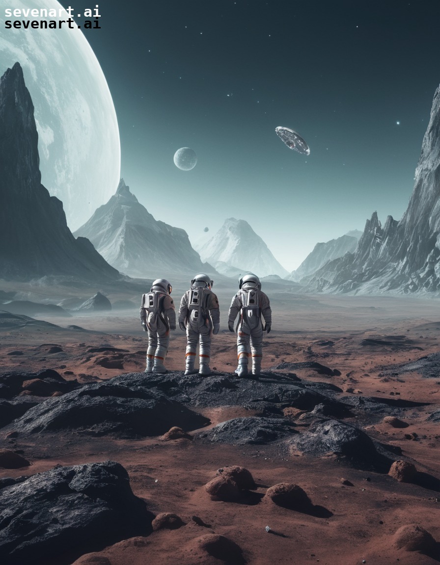 exploration, astronauts, alien landscape, advanced technology, space suits, future