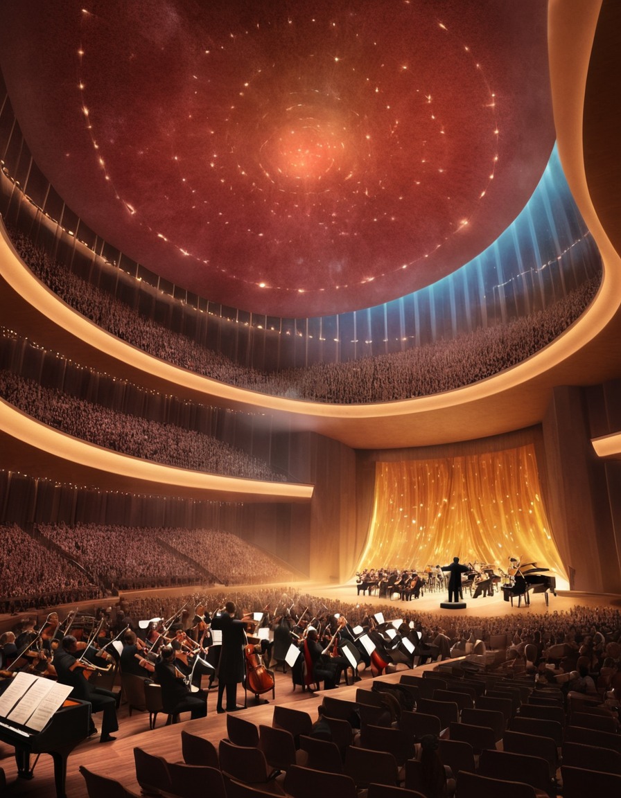 johann sebastian bach, orchestra, futuristic, space, concert hall, music, classical