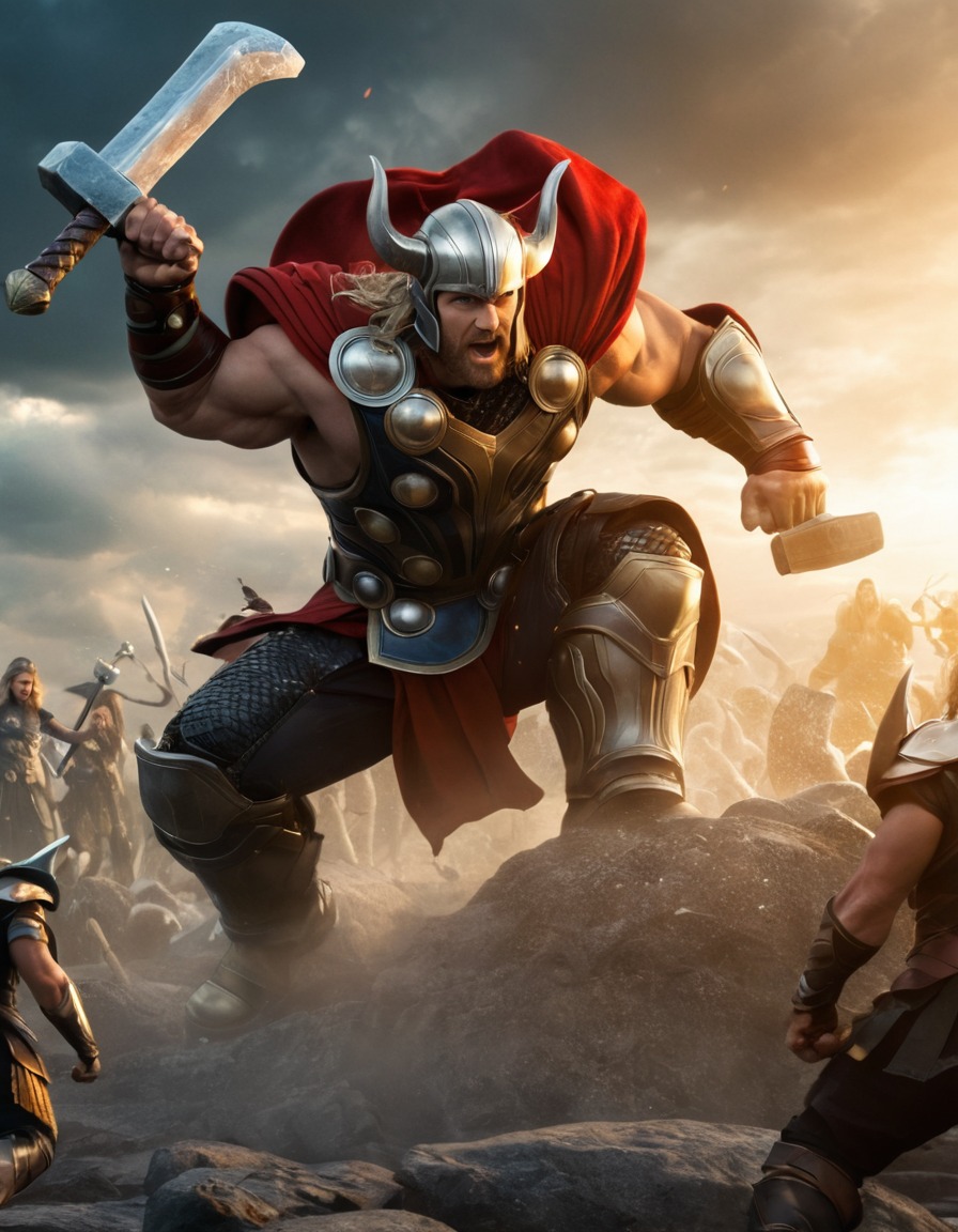 thor, epic, fight scene, monsters, marvel, mythology, superhero