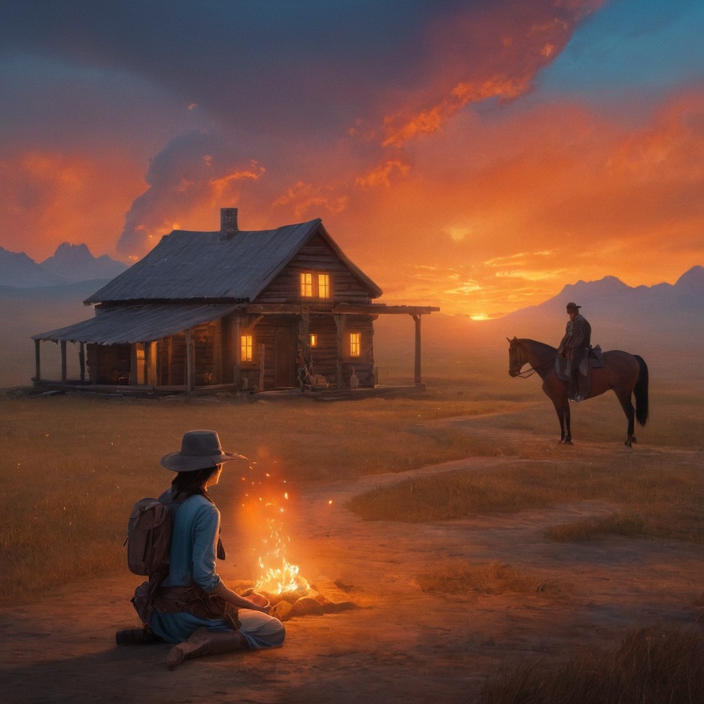 cowboy, western, dreamup, digitalart, drama, digitalpainting, sky, ranch, ai_art