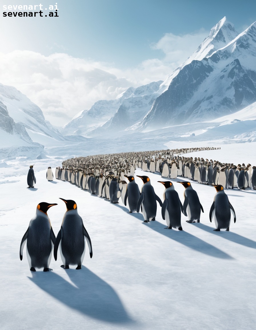 penguins, army, waddling, snowy landscape, wildlife