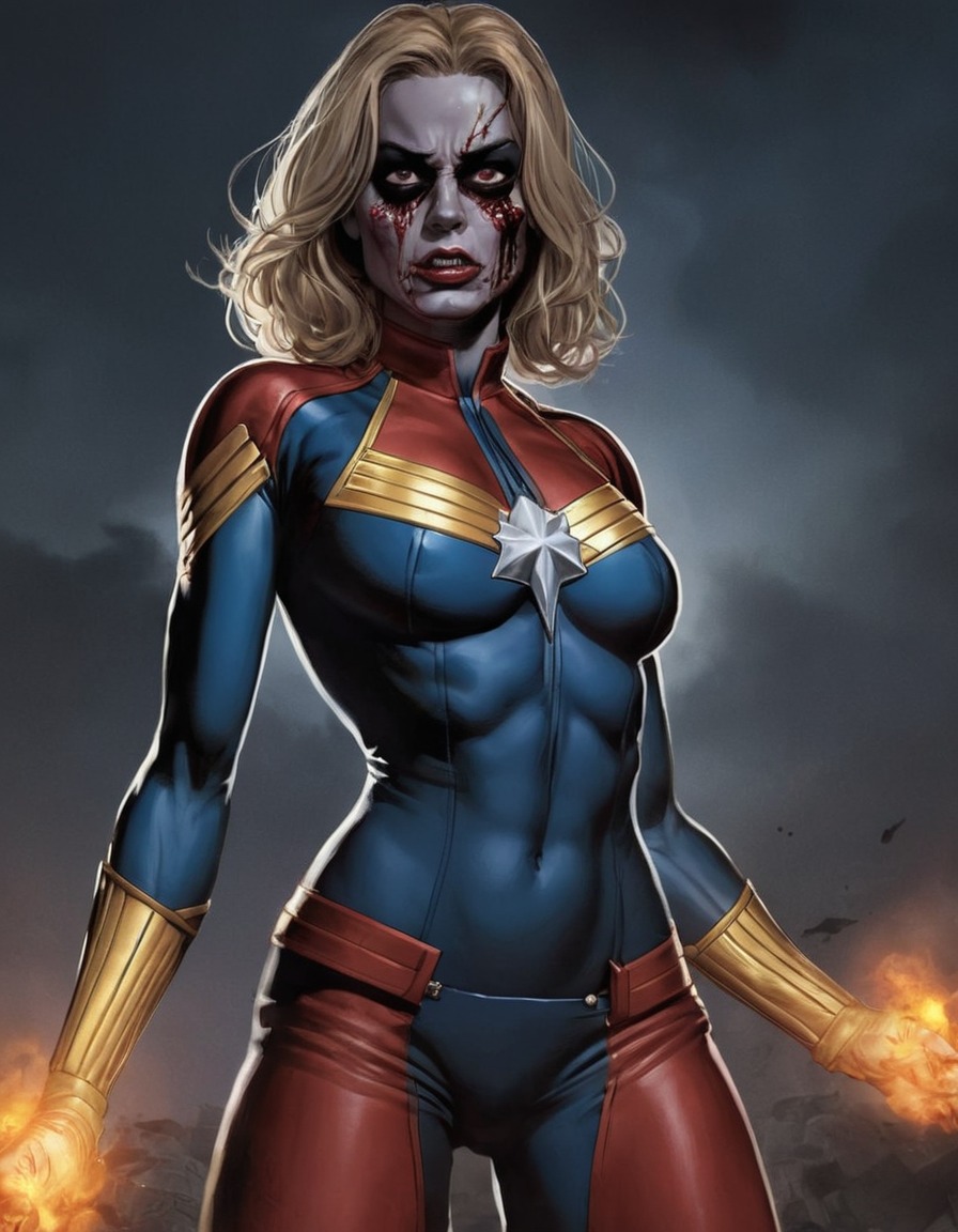 zombie, captain marvel (marvel comics), undead, superhero, marvel comics