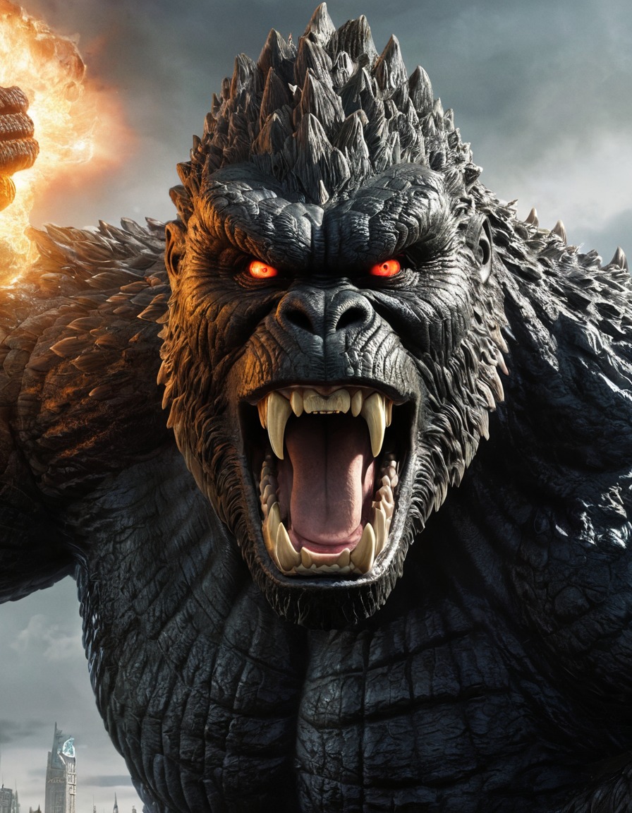 godzilla, king kong, monster, showdown, iconic battle, close-up, fierce, kong