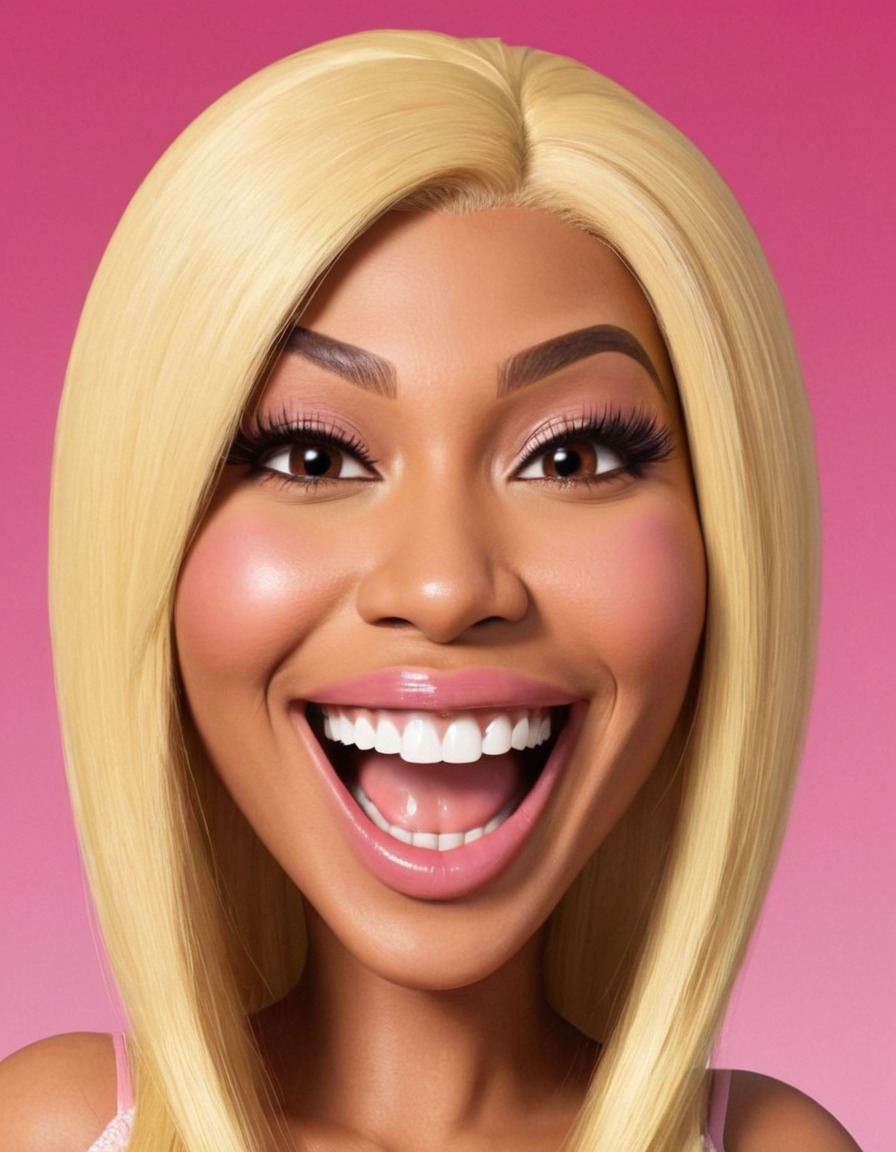 nicki minaj, caricature, big head, crazy smile, cartoon, hip hop, rapper