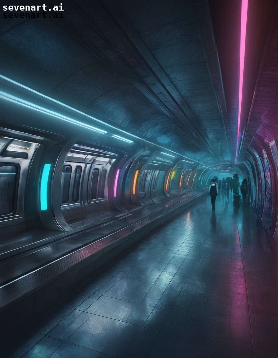 futuristic, underground, subway station, design, colorful lighting, modern city, city