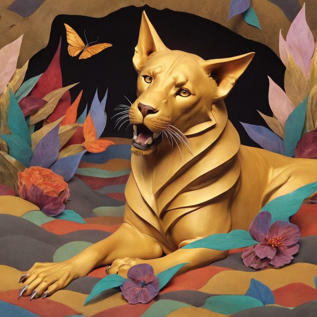 animal, animalart, dreamup, digitalart, characterdesign, portrait, surreal, wildlife, photography, digitalpainting, canine, cave, dog, goldleaf, pawsandclaws, ai_art, harvesthue